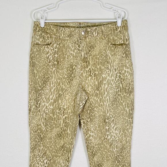 Chico's Pants Womens 10 Cream Tan Cheetah Cat Sparkle Stretchy Jeggings Jeans - Picture 3 of 9